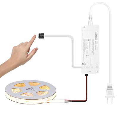 LETARON COB LED Strip Light 24V LED Tape Light, 480 stuks/M LEDs, Superhelder Hoge Lumen 6000K Warm Wit 5m, Dimbaar met 5M Tape, 60W UL Voeding, TOUCH SWITCH voor Slaapkamer, Thuis, Keuken DIY