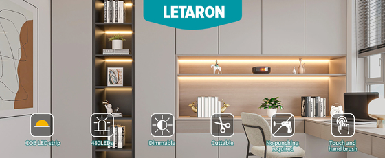 LETARON COB LED Strip Licht 24V LED Tape Licht, 480 stuks/M LEDs, Super Helder Hoge Lumen 3000K Warm Wit 3m, Dimbaar met 3M Tape, 30W UL Voeding, TOUCH SWITCH voor Slaapkamer, Thuis, Keuken DIY