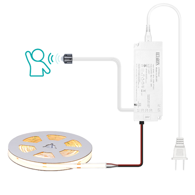 LETARON COB LED Strip Licht 24V LED Tape Licht, 480 stuks/M LEDs, Super Helder Hoge Lumen 3000K Warm Wit 3m, Dimbaar met 3M Tape, 30W UL Voeding, PIR SCHAKELAAR voor Slaapkamer, Thuis, Keuken DIY