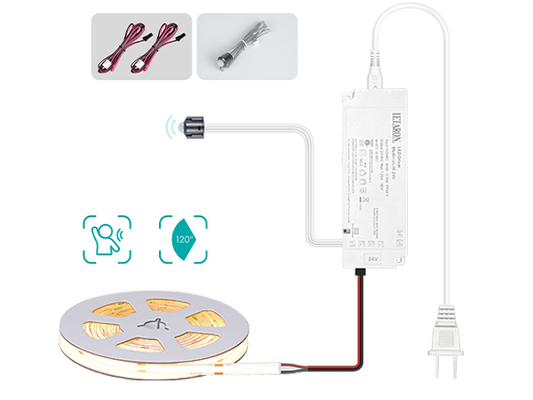 LETARON COB LED Strip Licht 24V LED Tape Licht, 480 stuks/M LEDs, Super Helder Hoge Lumen 3000K Warm Wit 3m, Dimbaar met 3M Tape, 30W UL Voeding, PIR SCHAKELAAR voor Slaapkamer, Thuis, Keuken DIY