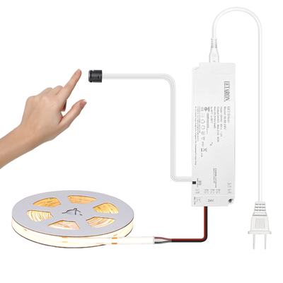 LETARON COB LED Strip Light 24V LED Tape Light, 480 stuks/M LEDs, Super Bright High Lumen 3000K Warm White 5m, Dimmable met 5M Tape, 60W UL Power Supply, Touch SWITH voor slaapkamer, thuis, keuken DIY