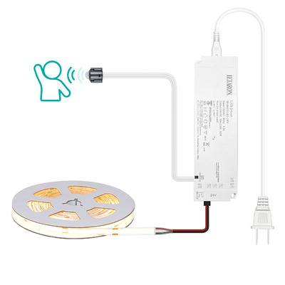 LETARON COB LED Strip Light 24V LED Tape Light, 480 stuks/M LEDs, Super Bright High Lumen 3000K Warm White 5m, Dimmable met 5M Tape, 60W UL Power Supply, PIR SWITH voor slaapkamer, thuis, keuken DIY